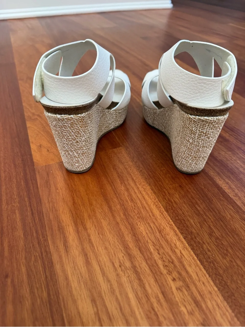 Pedro Garcia White Leather Cross-Strap Wedge Sandals